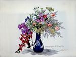 CT-HH-356 LAN TIM BINH XANH - VIOLET ORCHID WITH BLUE POT 22x18 in - USD 280