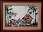 CT-HC-327 NHA SAN CAY LIEU - PILED HOUSE AND WILLOWS 18x24 in - USD 357